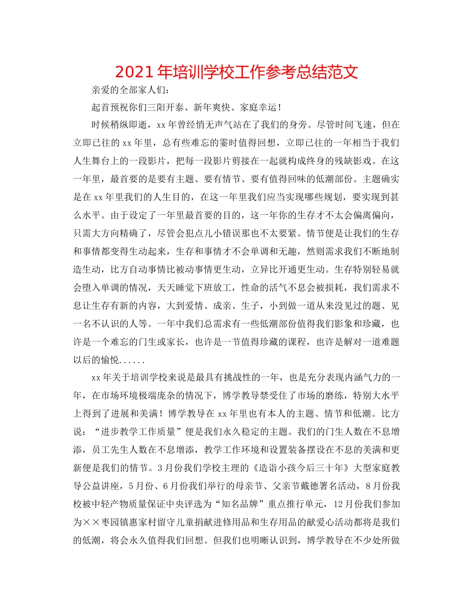 2021年培训学校工作参考总结范文_第1页