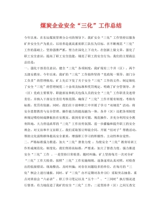 《安全管理文档》之煤炭企业安全三化工作总结