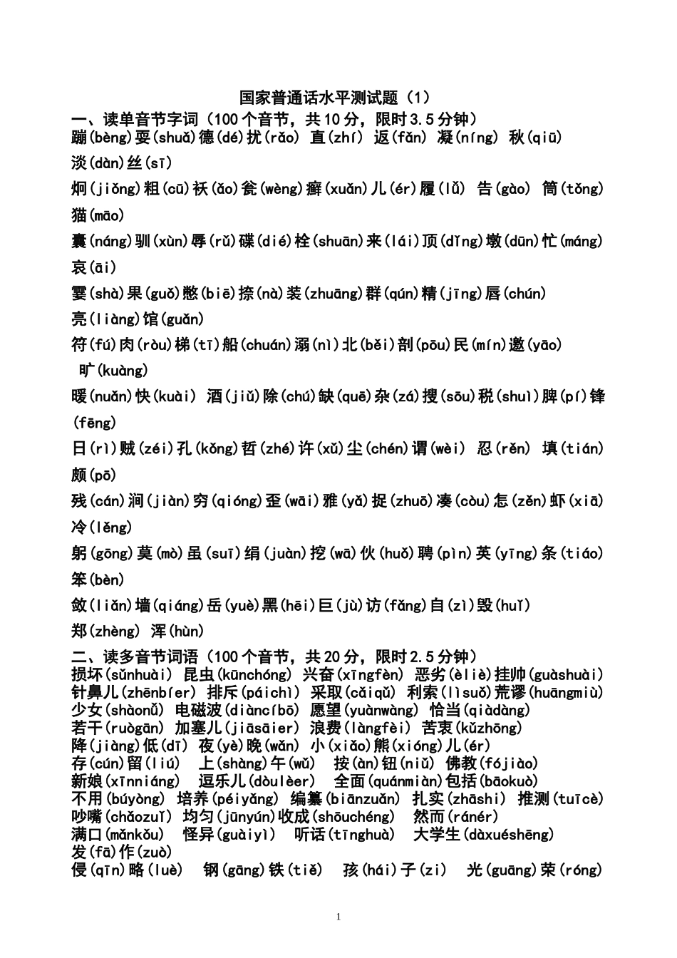 国家普通话水平测试题1-50全套_第1页