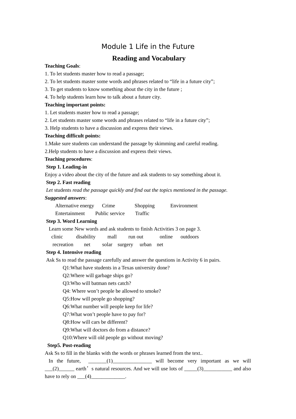 教案Module1LifeintheFuture_第1页