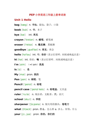 PEP小学英语三年级上册单词表。带音标。(修改)
