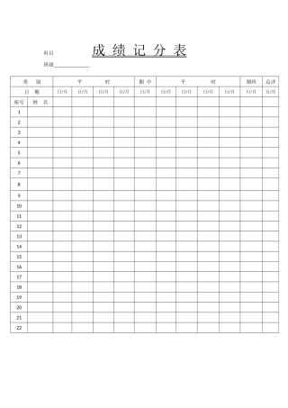 科目成绩记分表