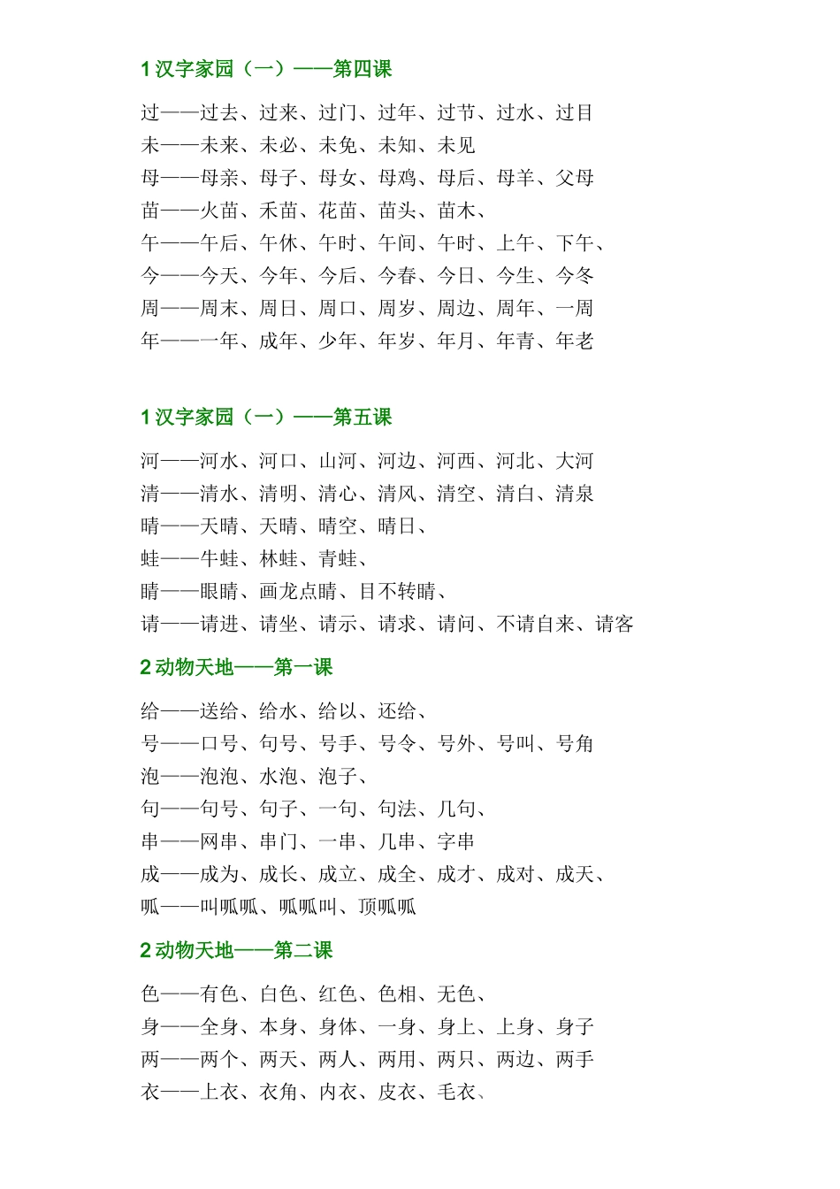 长春版小学语文一年下册生字表组词_第2页