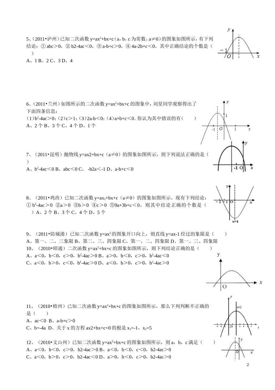 专题复习：二次函数图象与a、b、c的关系训练_第2页