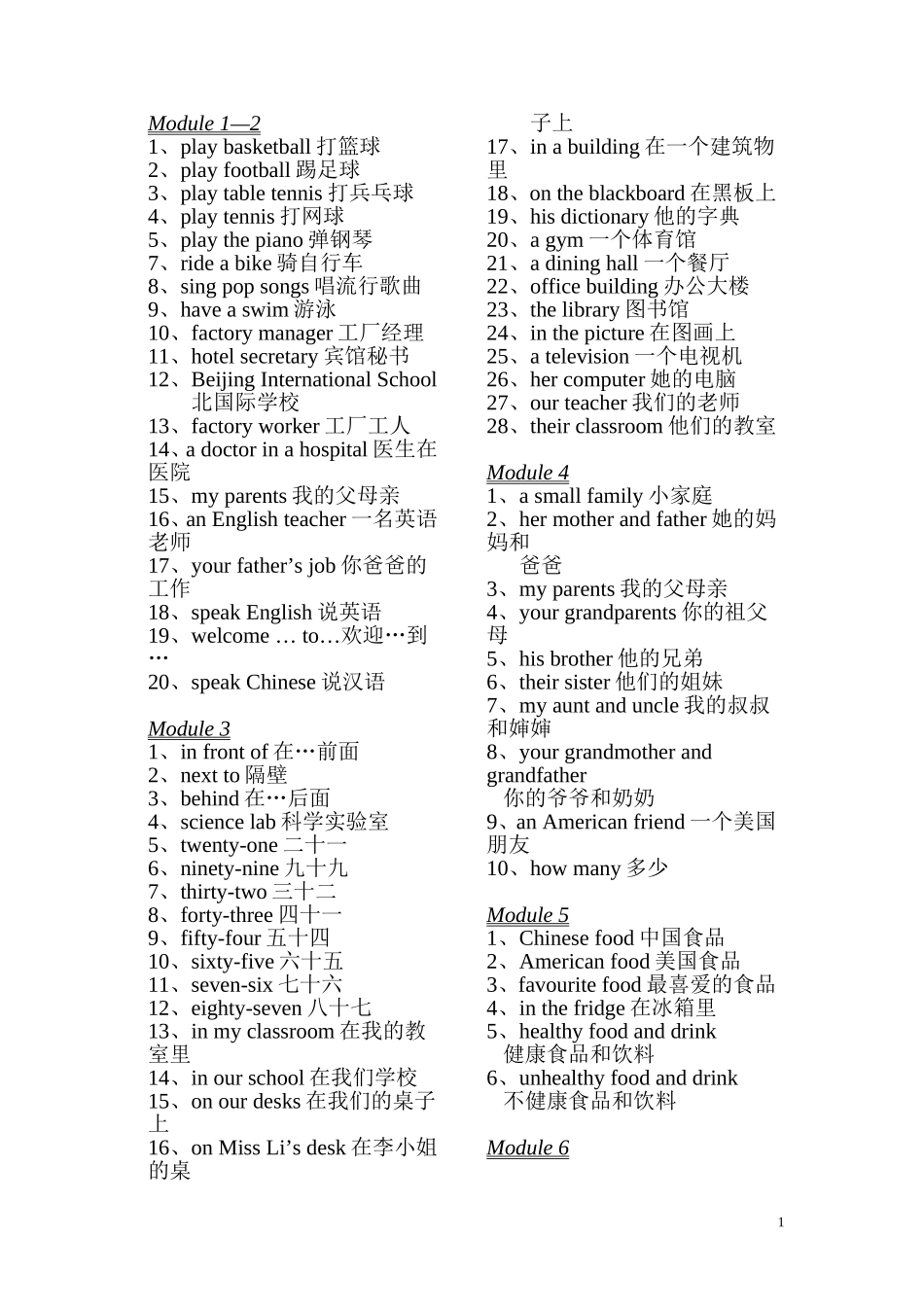 初一(七年级)外研版（上）全册重点词组_第1页