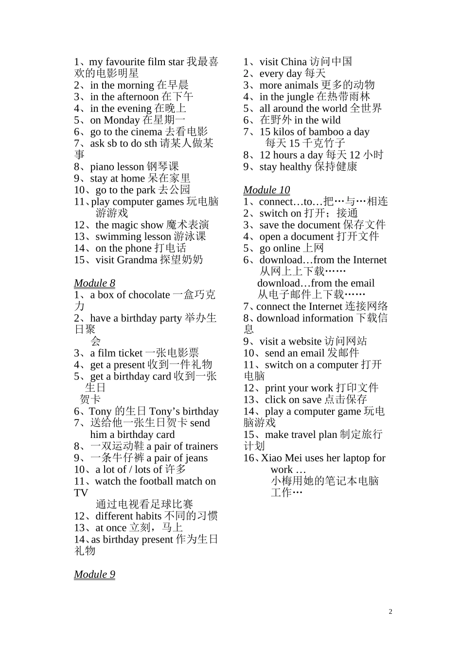 初一(七年级)外研版（上）全册重点词组_第2页