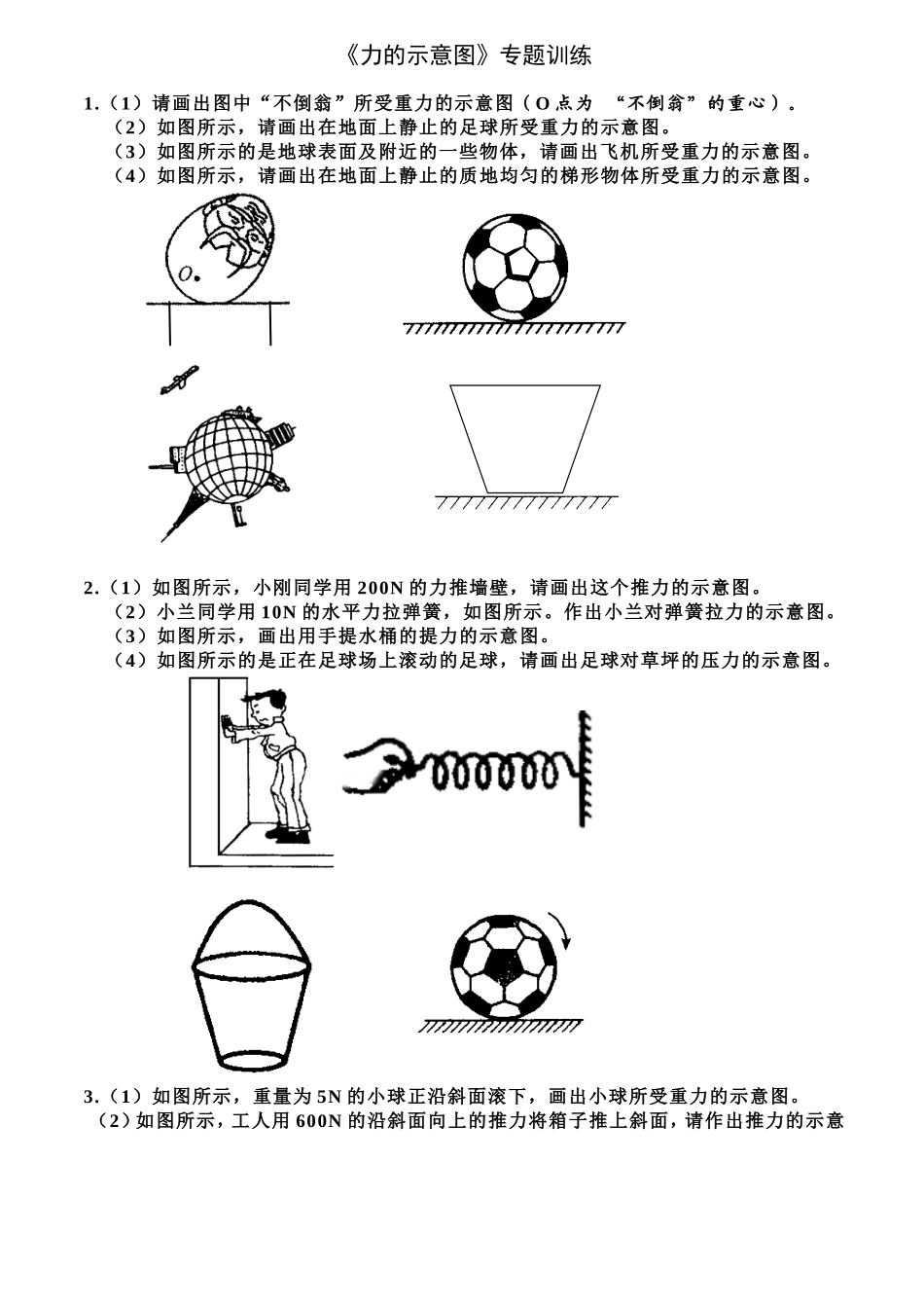 九年级物理《力的示意图》专题训练_第1页