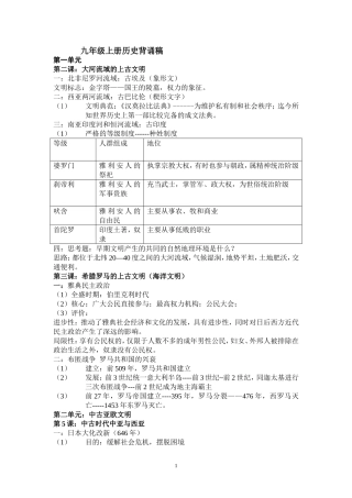 九年级历史上册背诵稿