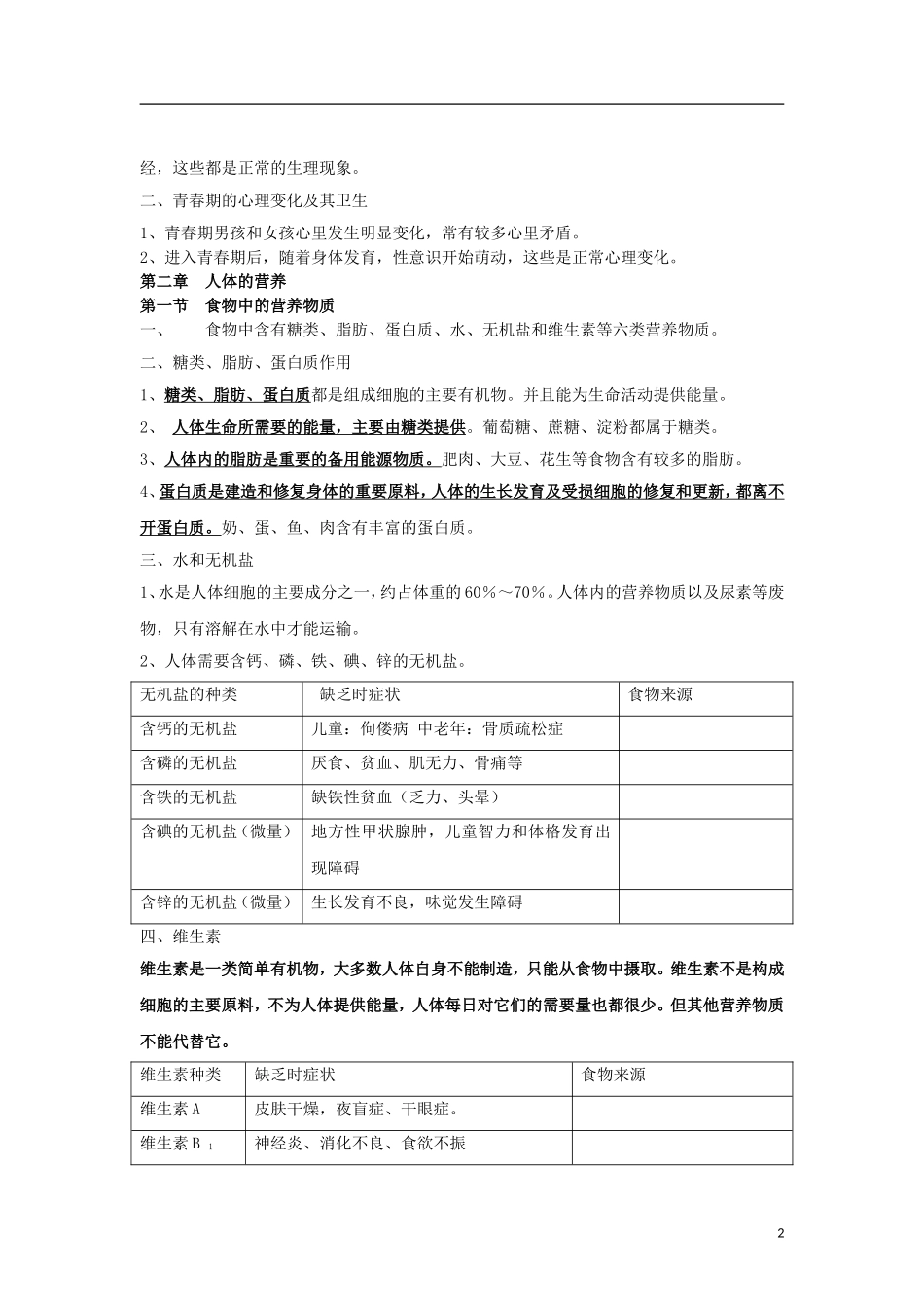 七年级生物下册复习提纲整理版新人教版_第2页