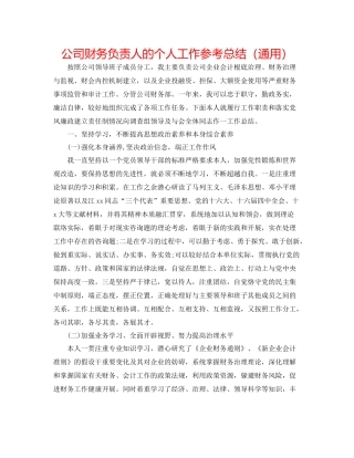 公司财务负责人的个人工作参考总结（通用）