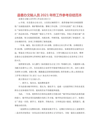 县委办文秘人员年终工作参考总结范本