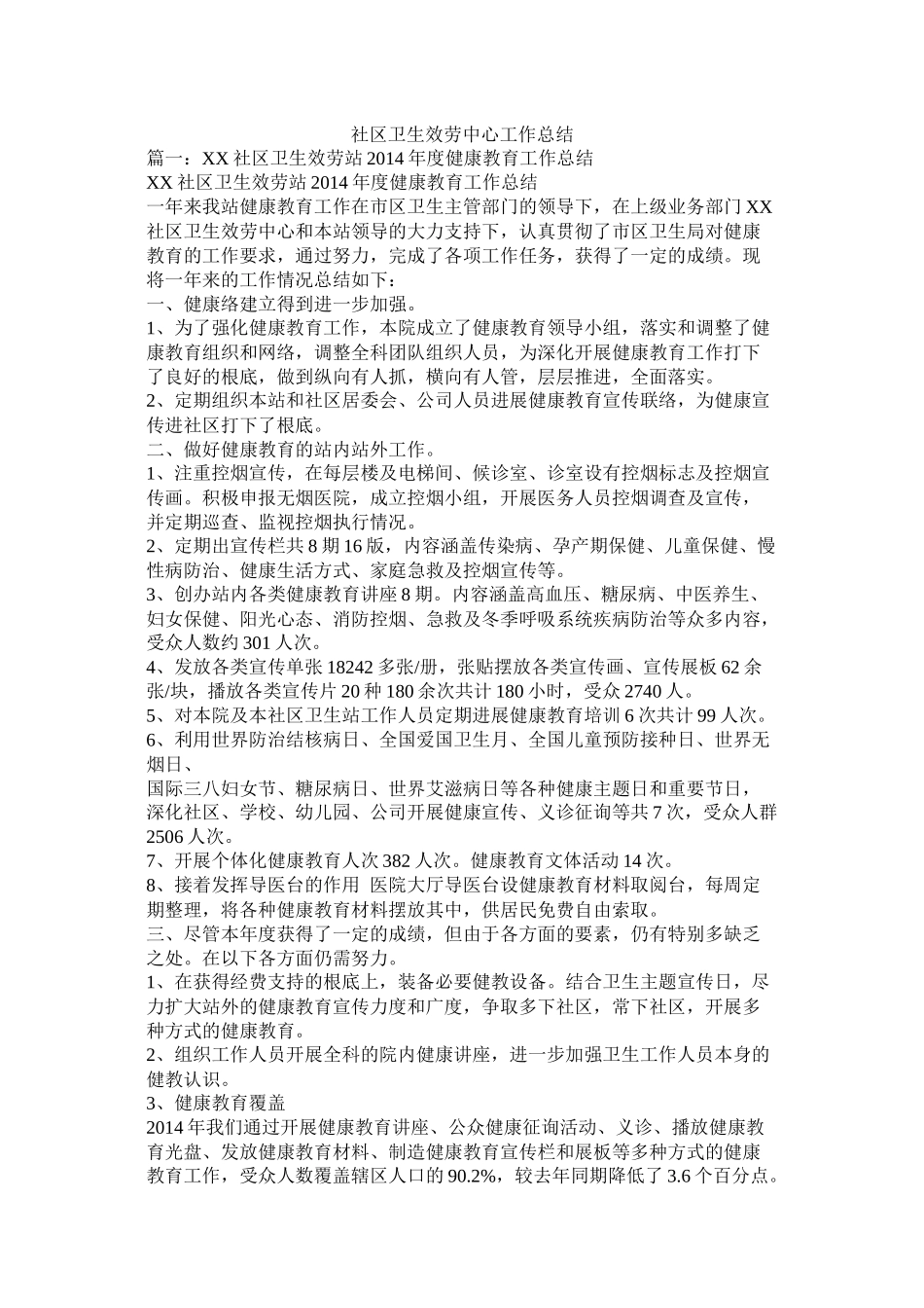 社区卫生服务中心工作总结精选_第1页