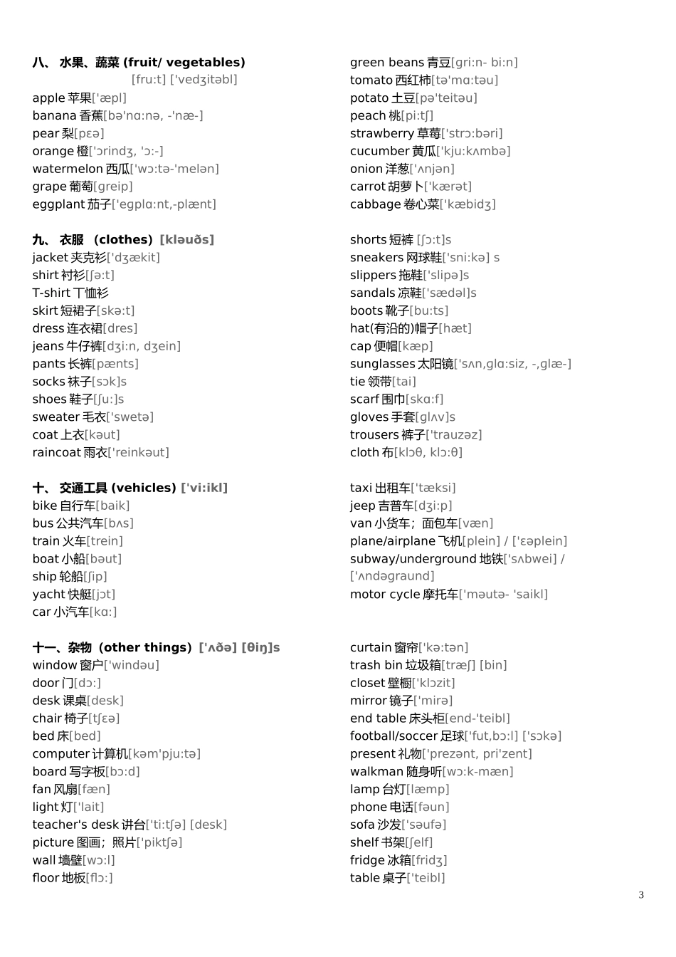 初中英语单词大全分类(带音标)2_第3页