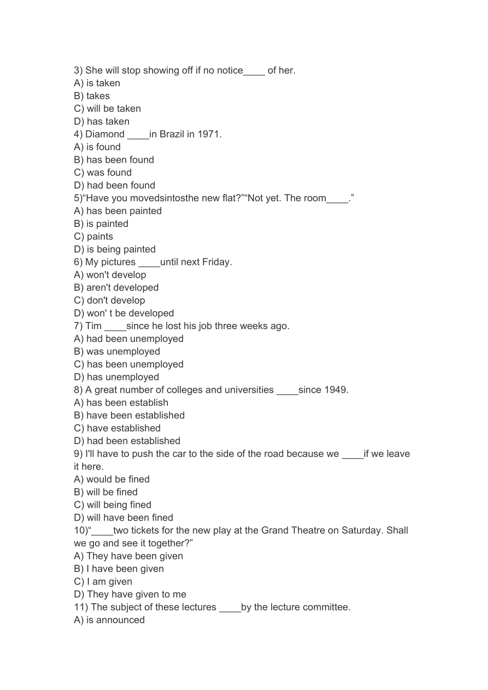 九年级英语被动语态练习_第3页