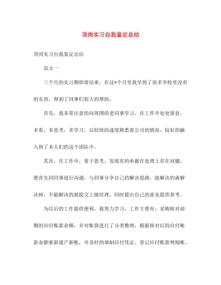 顶岗实习自我鉴定总结