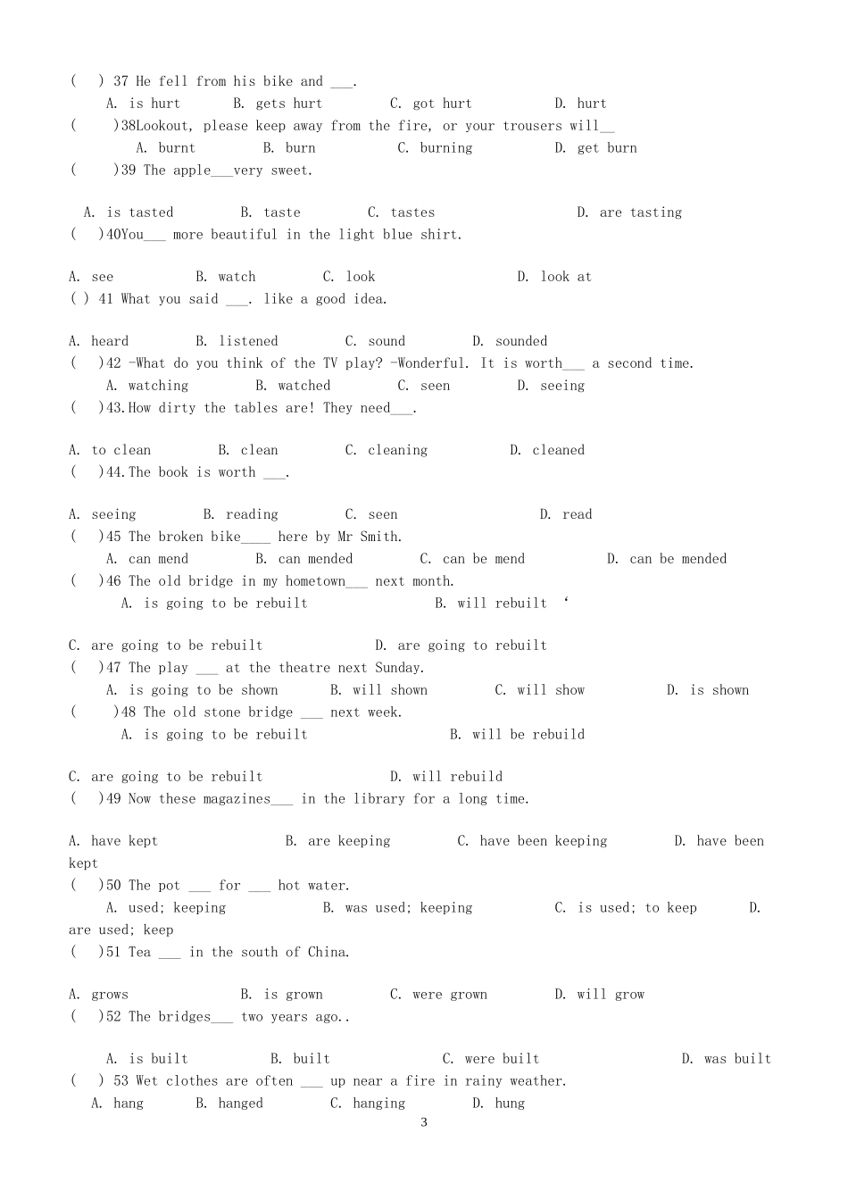 初中英语被动语态专项练习_第3页