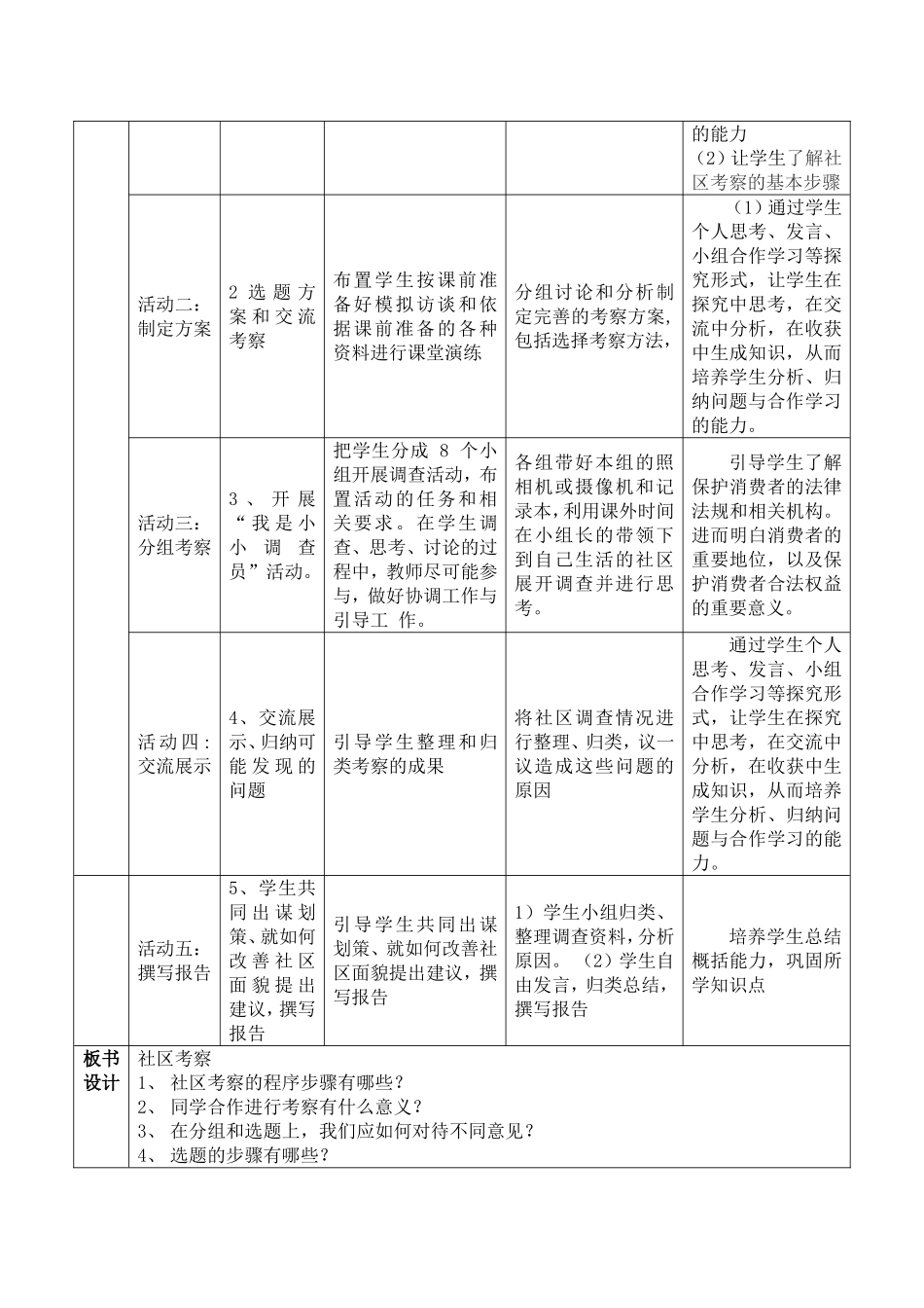 七下第十二课《社区考察》教学设计_第2页