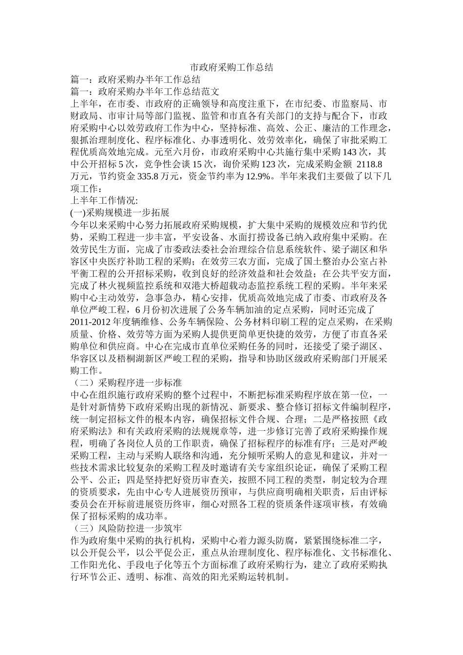 市政府采购工作总结精选_第1页