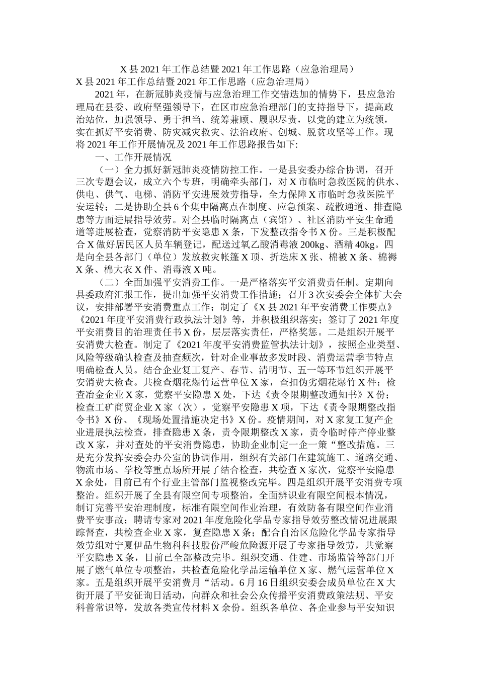 县年工作总结暨年工作思路（应急管理局）_第1页