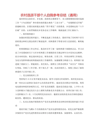 农村选派干部个人自我参考总结（通用）