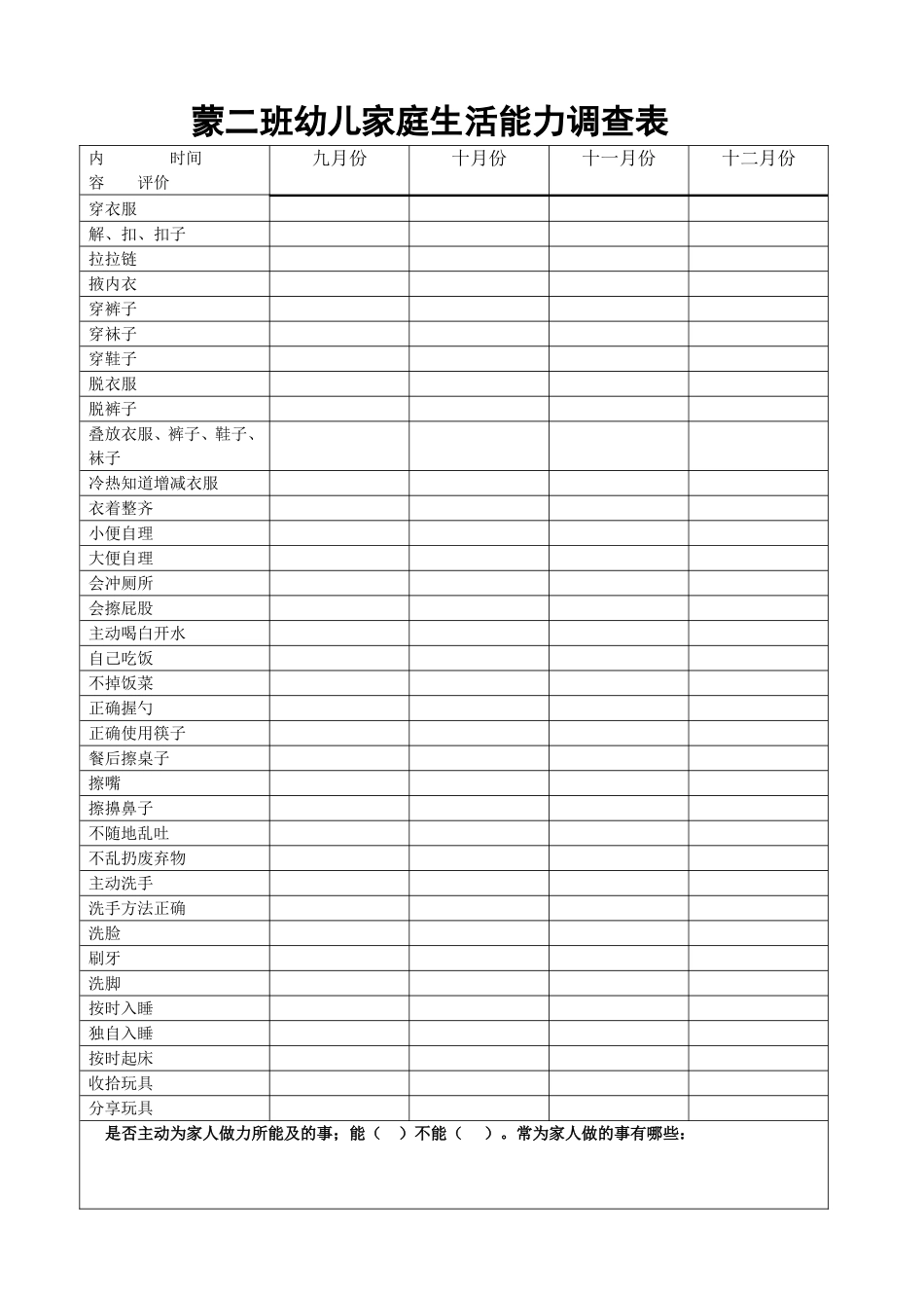幼家庭自理能力调查表_第1页