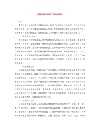 驾驶员技术年终工作总结例文 