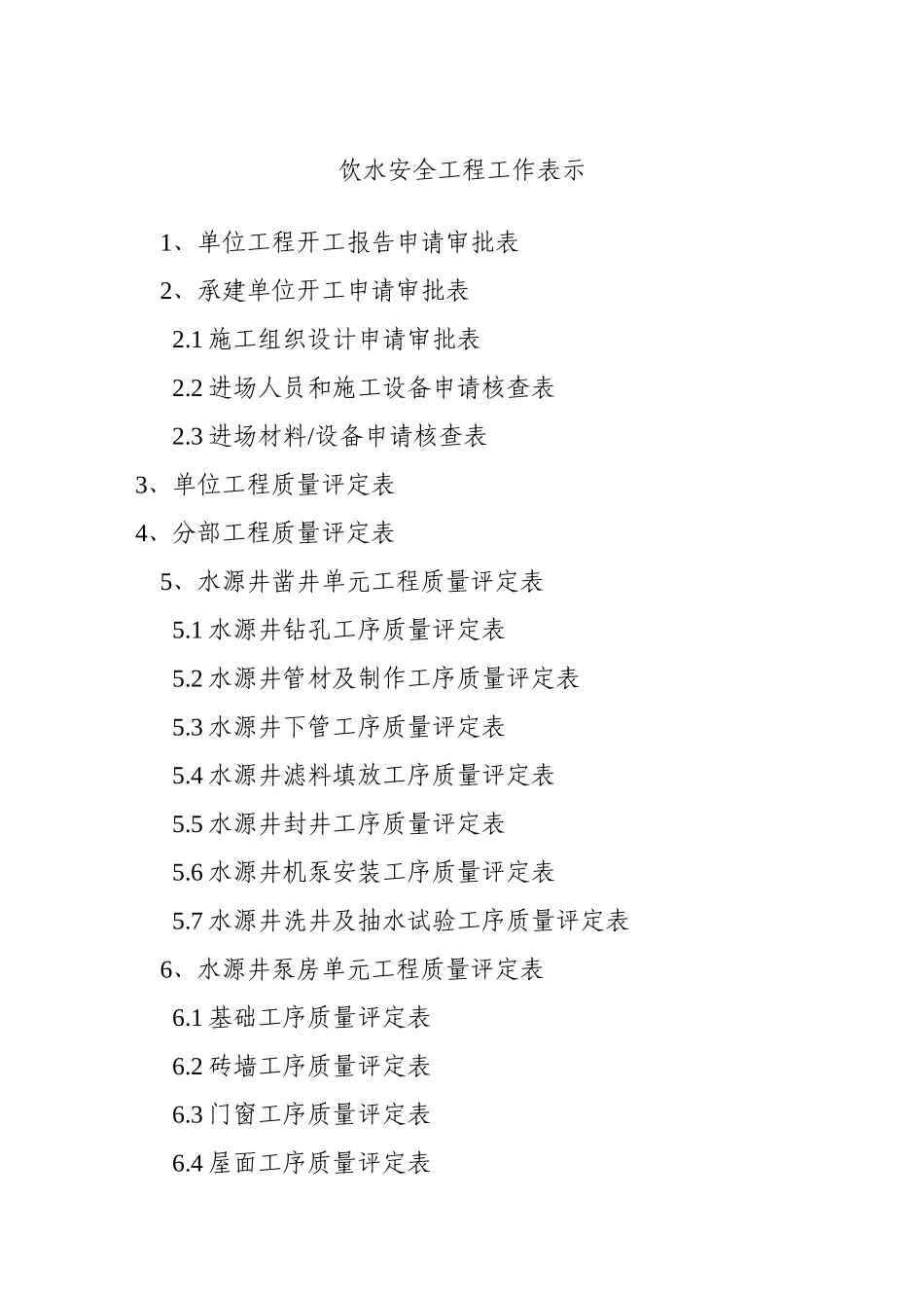 饮水安全工程质量评定系列表_第1页