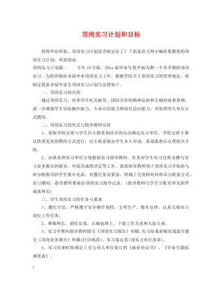 顶岗实习计划和目标 