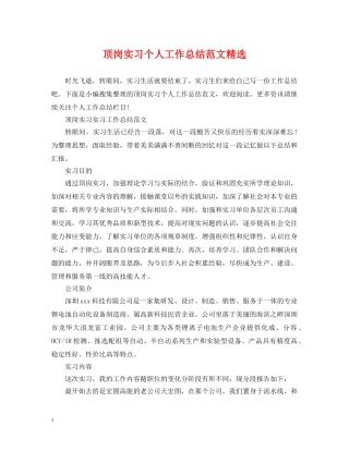 顶岗实习个人工作总结范文精选 