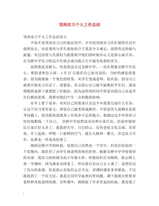 顶岗实习个人工作总结 