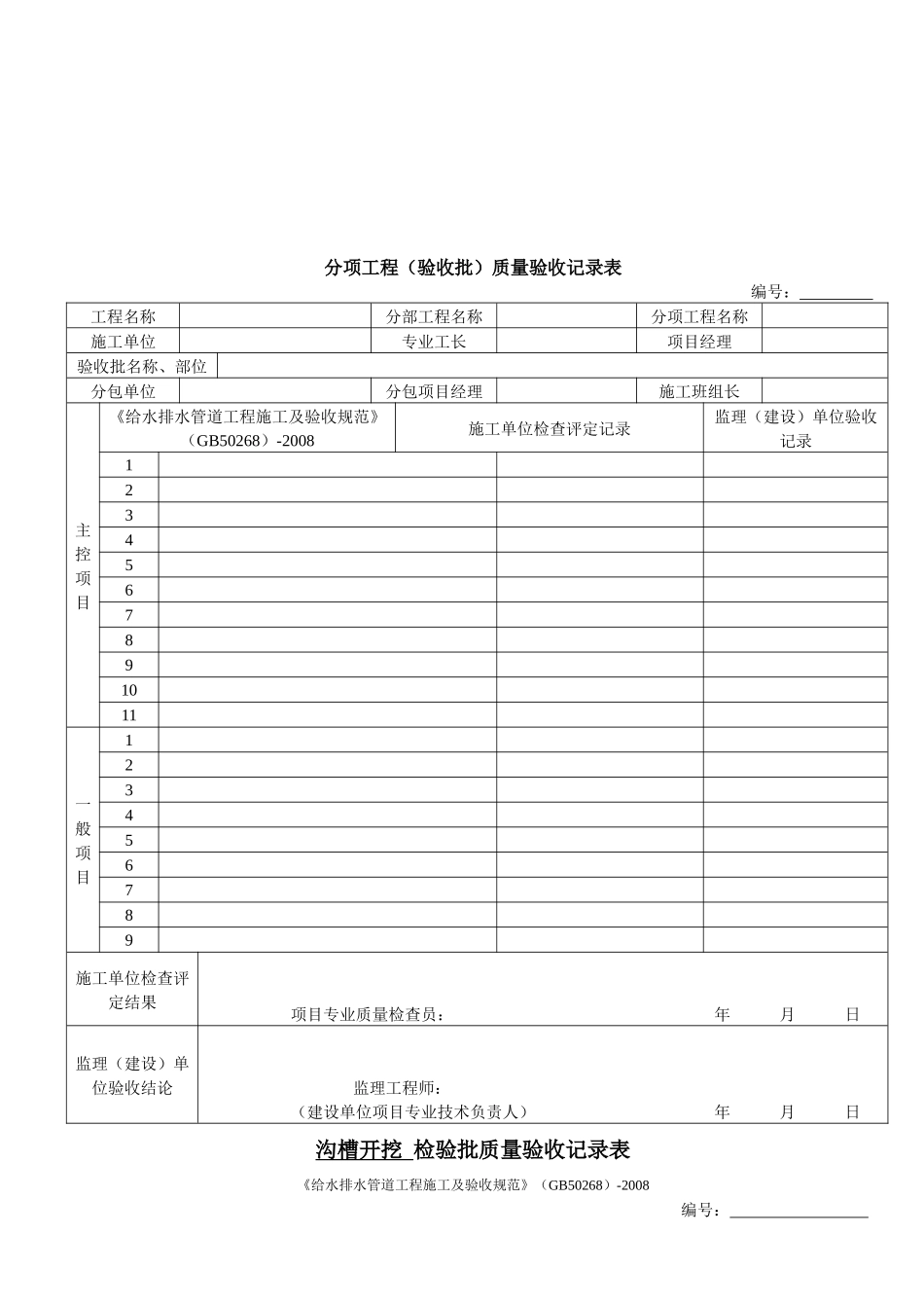 雨水管道施工工程检验批质量验收表_第1页