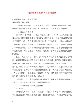 门店销售人员的个人工作总结 