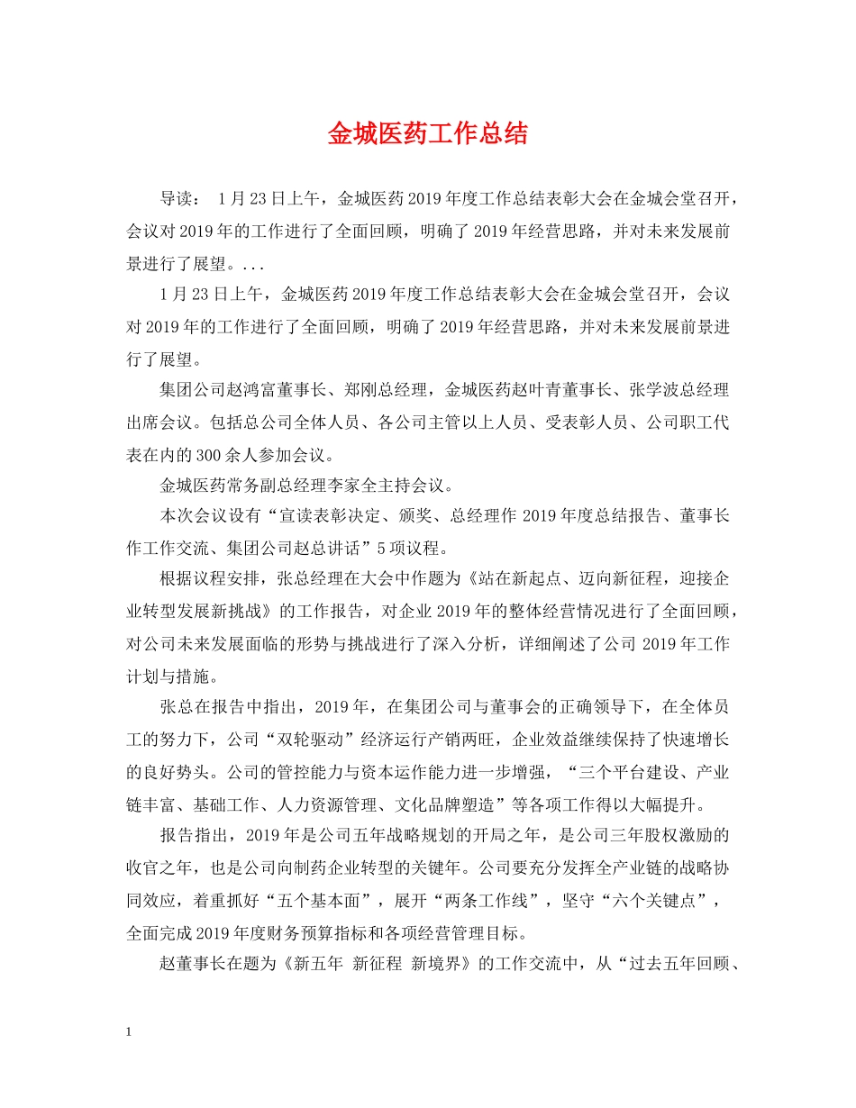 金城医药工作总结 _第1页