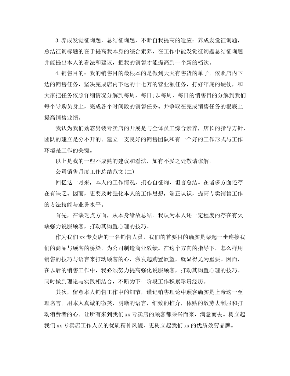公司销售月度工作参考总结范文（通用）_第2页