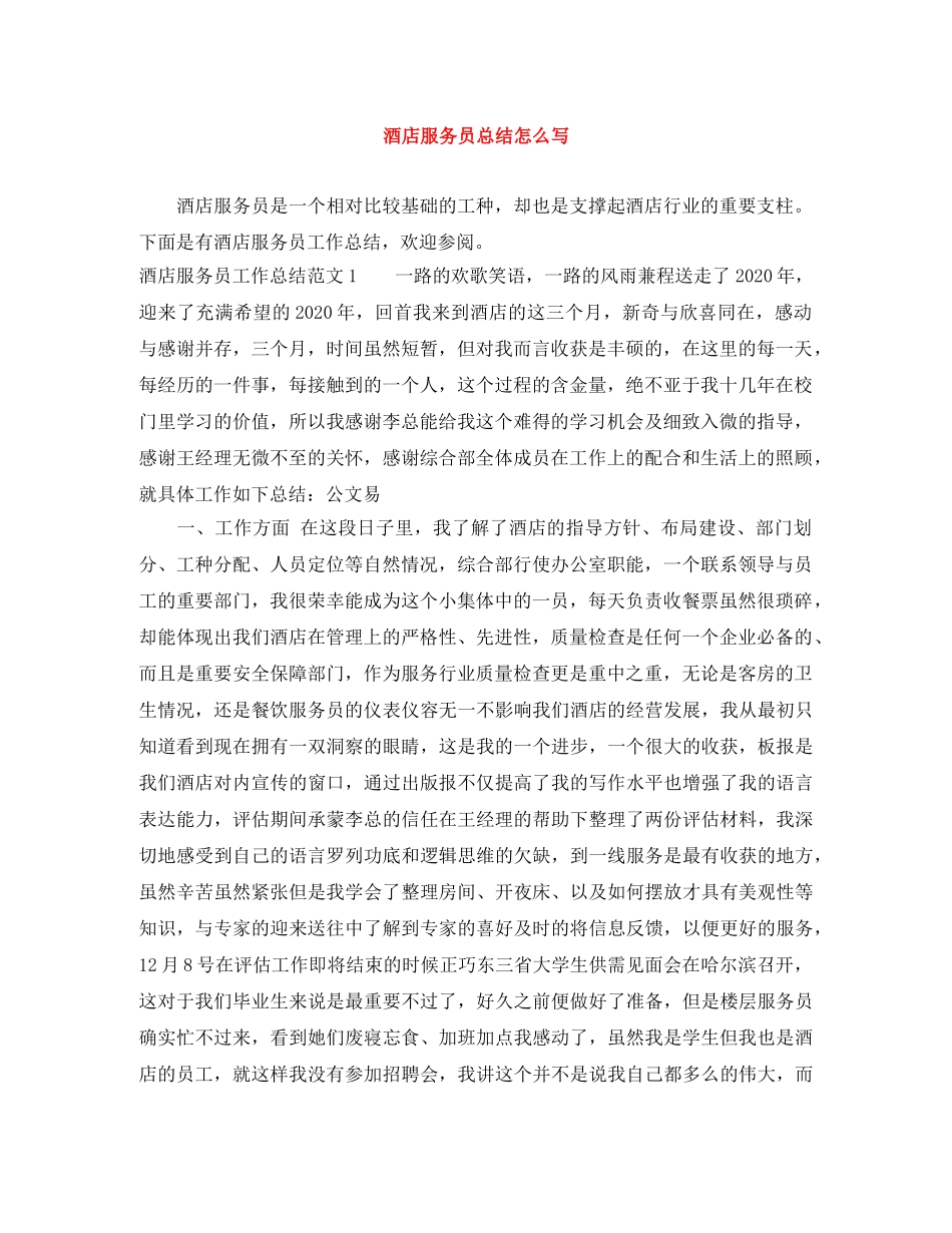 酒店服务员总结怎么写 _第1页