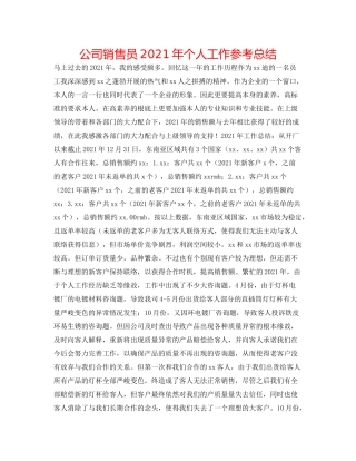 公司销售员年个人工作参考总结