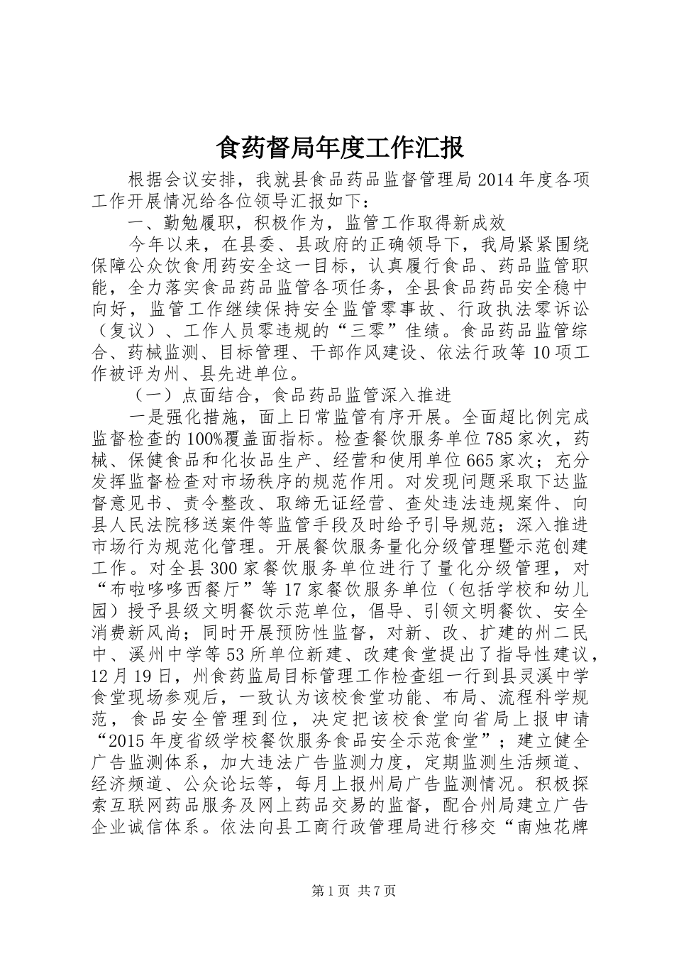 食药督局年度工作汇报_第1页