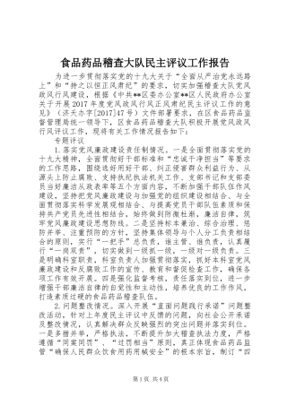 食品药品稽查大队民主评议工作报告