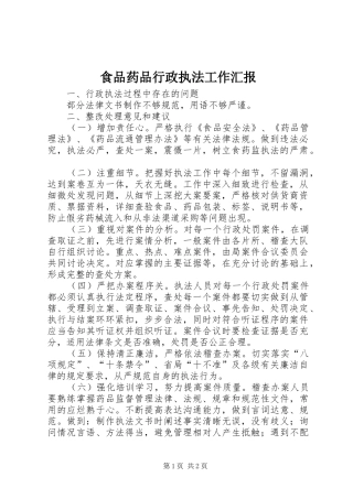 食品药品行政执法工作汇报