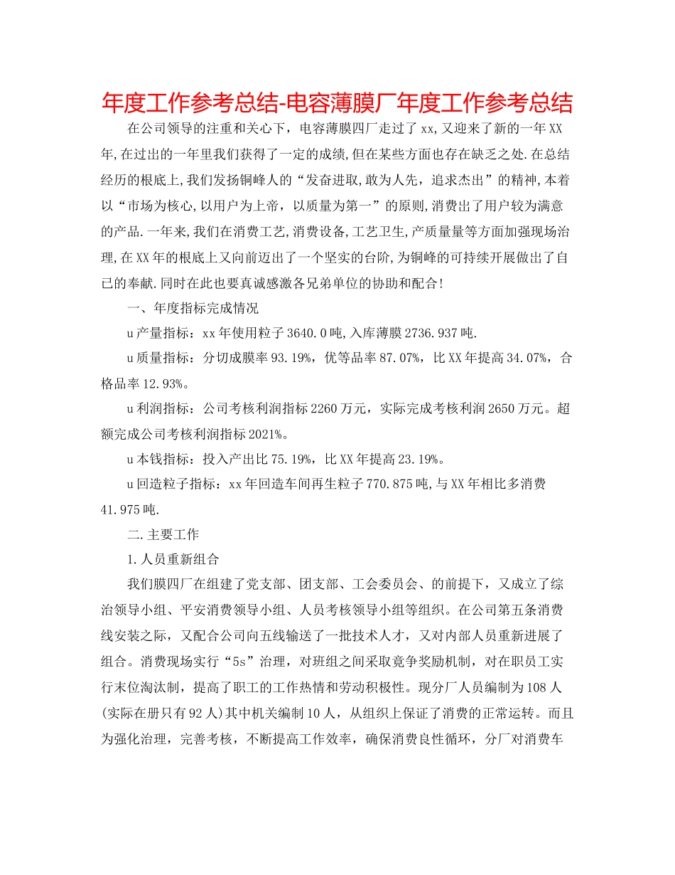 2021年度工作参考总结电容薄膜厂年度工作参考总结_第1页