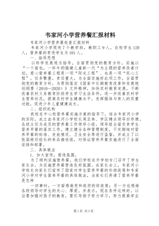 韦家河小学营养餐汇报材料