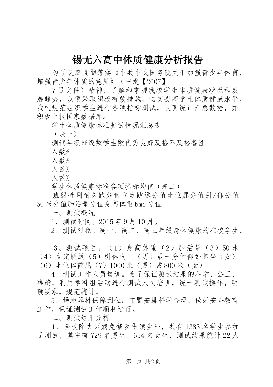 锡无六高中体质健康分析报告_第1页