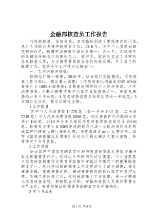 金融部核查员工作报告