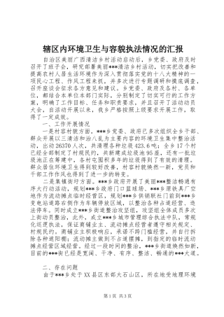 辖区内环境卫生与容貌执法情况的汇报