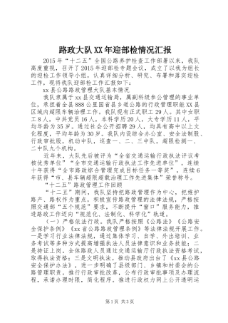 路政大队XX年迎部检情况汇报