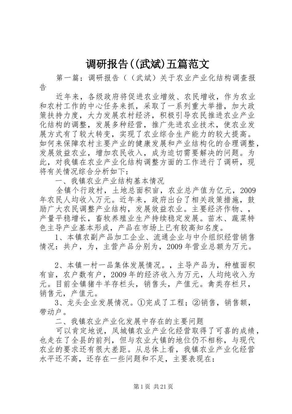 调研报告((武斌)五篇范文_第1页