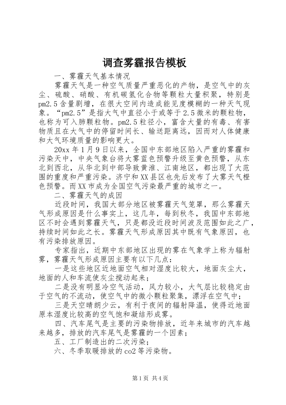 调查雾霾报告模板_第1页