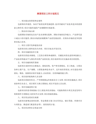 跨国项目工作计划范文 