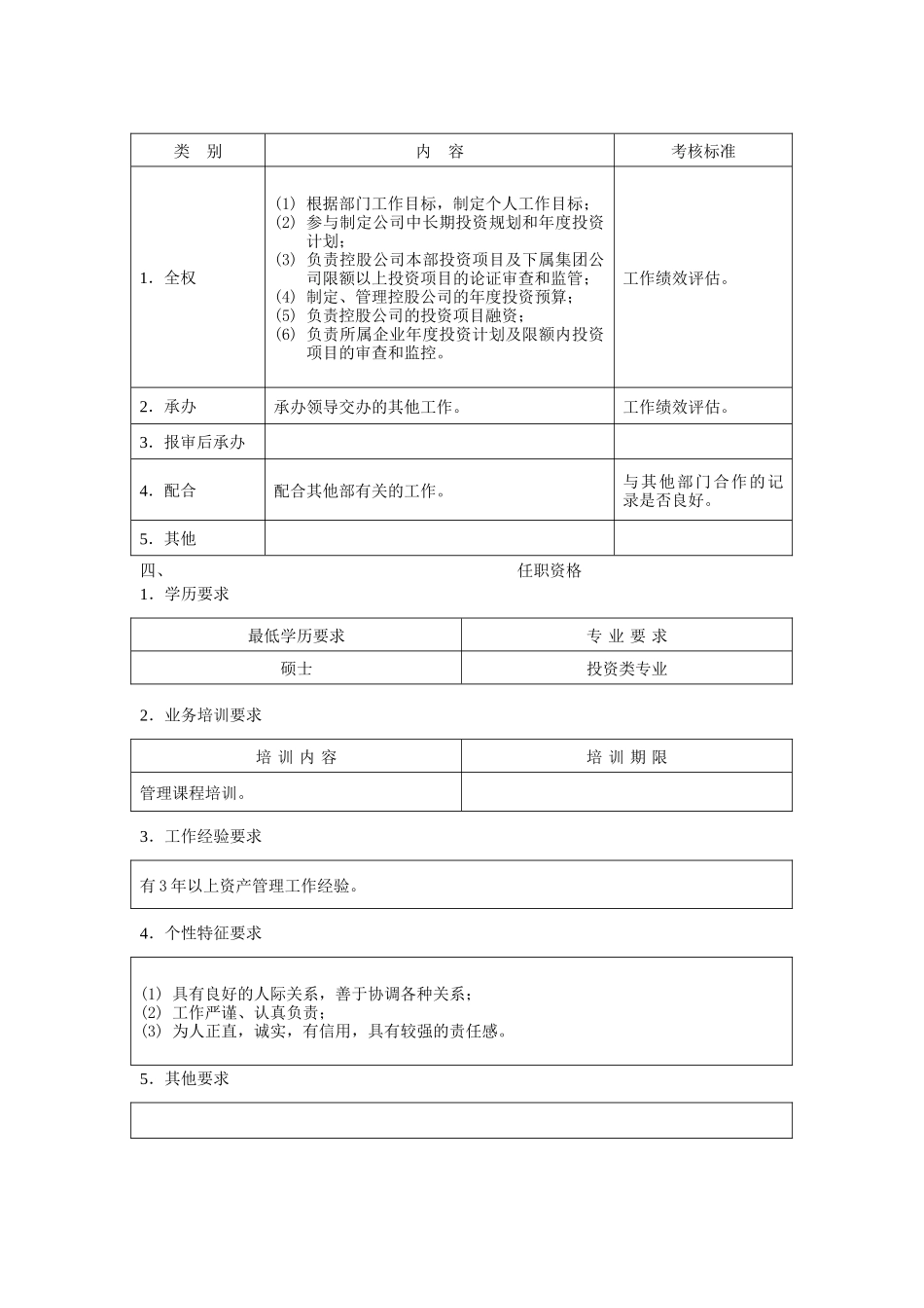 资产投资管理员职位说明书_第2页