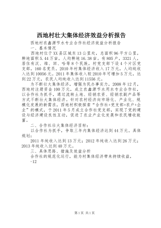 西地村壮大集体经济效益分析报告